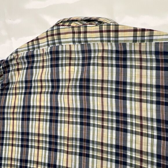 VTG JC Penny Plain Pockets Button Up Short Sleeve Shirt Plaid Men XL Blue Yellow - Picture 11 of 11